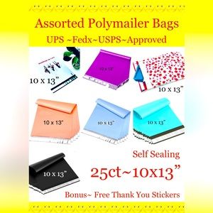 25ct ~10x13” Designer PolyMailers ⭐️🆕⭐️ 
7~Assorted Designs & 25ct Free Stickers